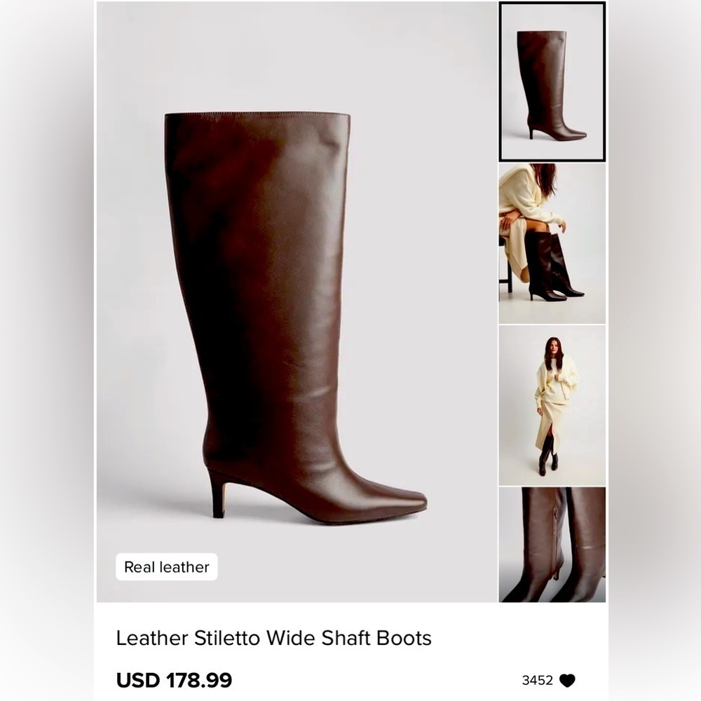 NA-KD Brown Leather Wide Shaft tall boots size 9.5 brand new